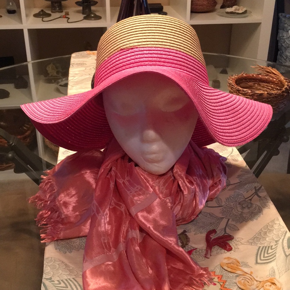 Pink and Tan Straw Hat - Picture 3 of 5